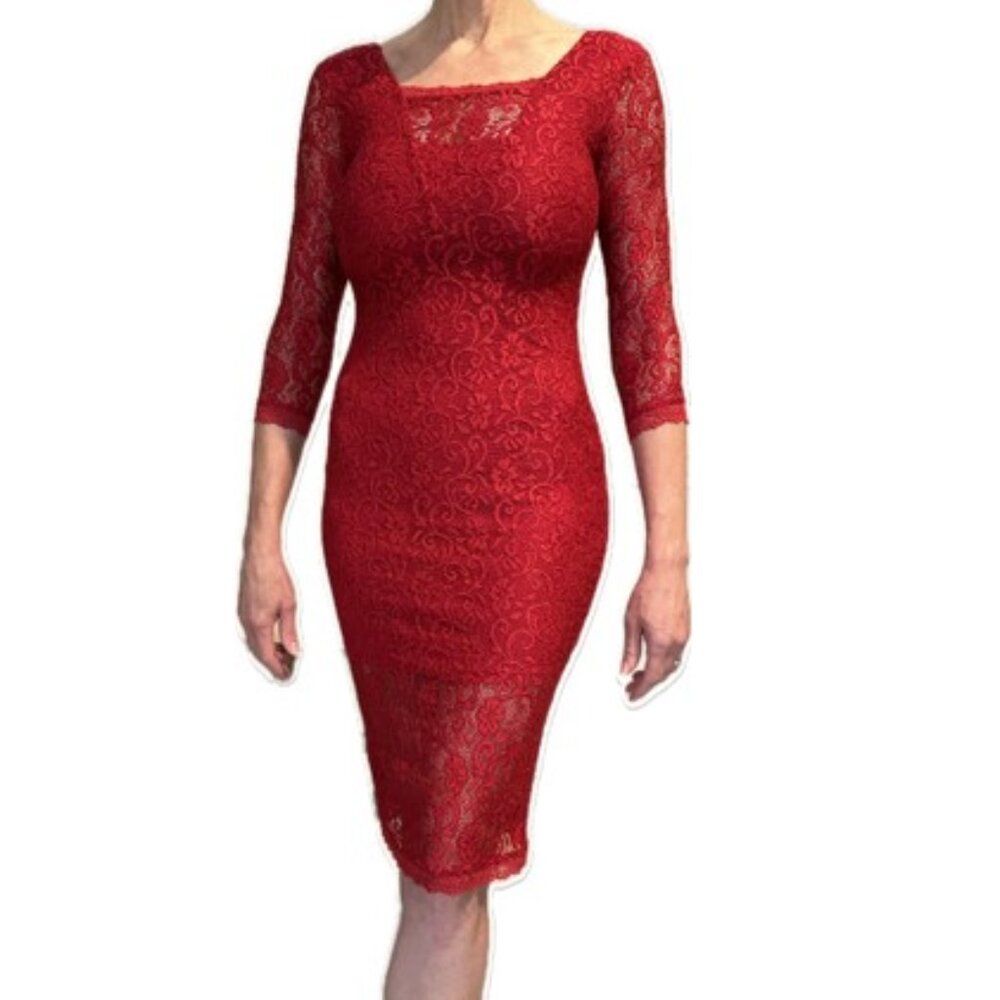 Red Lace Candie's Bodycon Dress with liner size Small